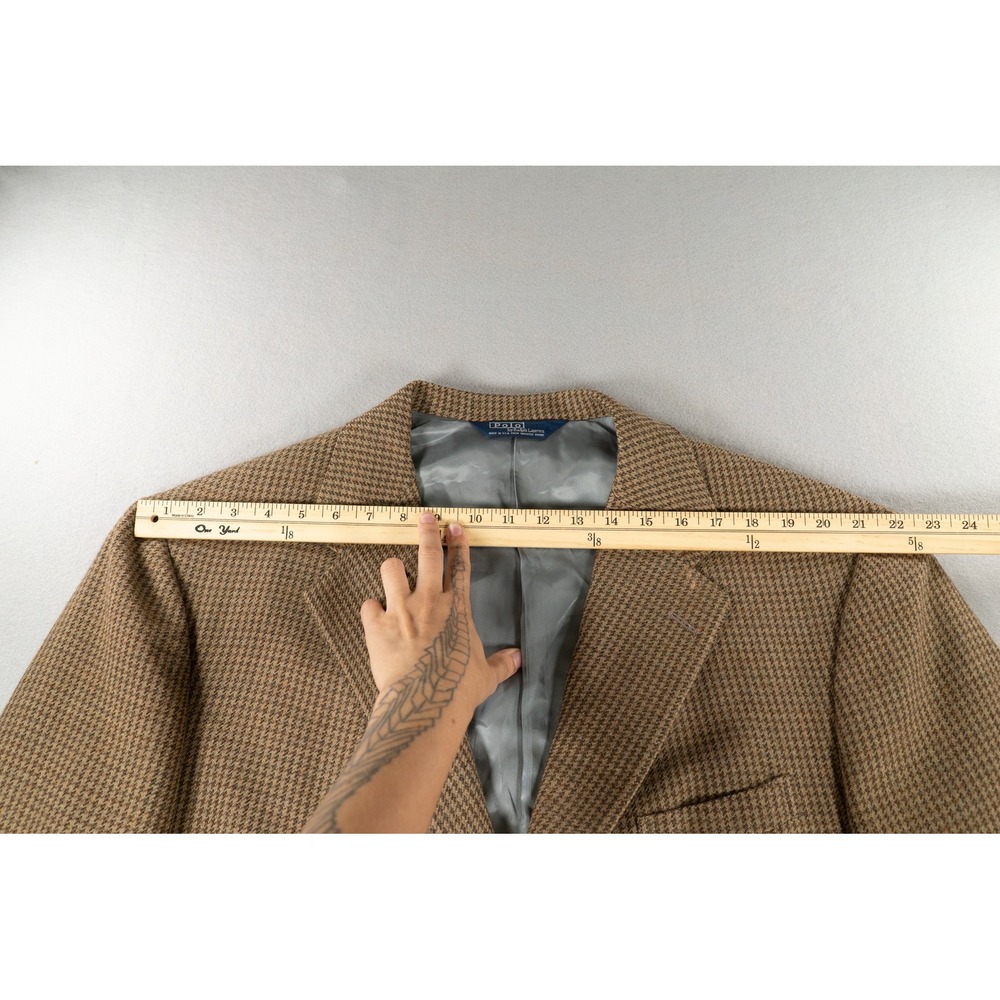 Polo Ralph Lauren Men 46R Lambswool Houndstooth Blazer Brown Sport Coat USA Made - Picture 6 of 12